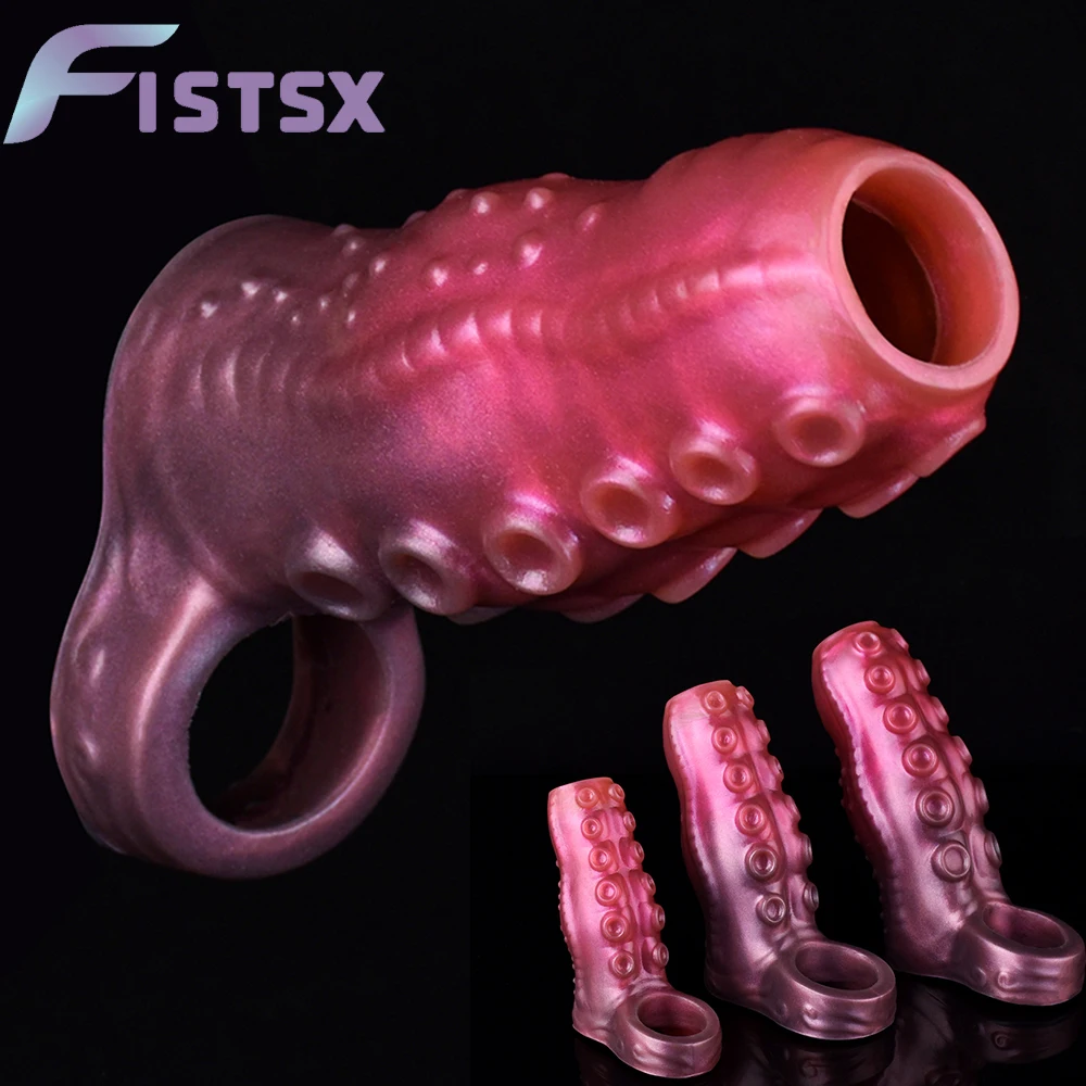 FISTSX Silicone Enlargers Dog Knot Cock Sheath Textured Penis Sleeve Enlargement Dick Extender Horse Adult Sex Toys for Men