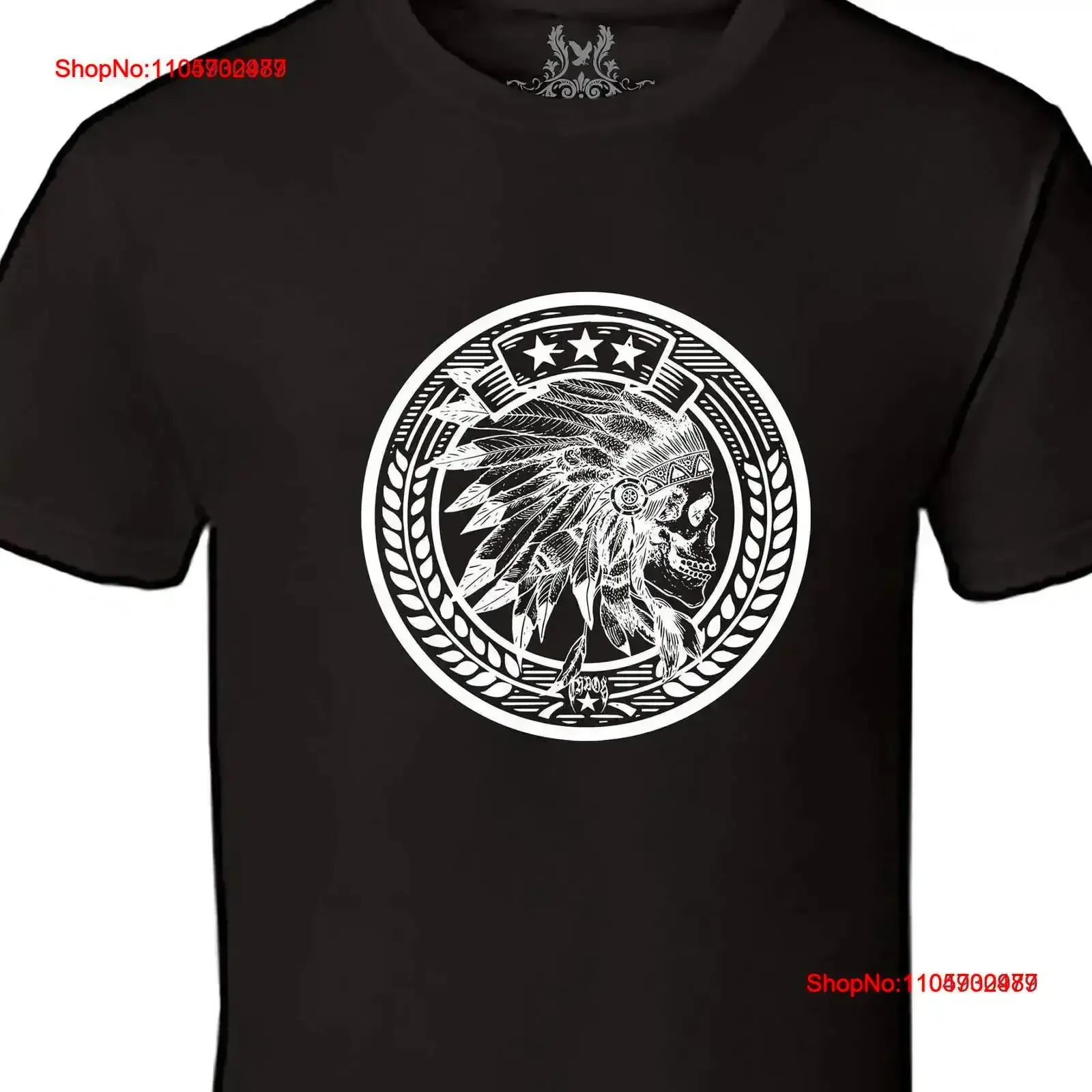 American Native Skull T shirt Black Navy Charcoal Gray Orange Red Royal Blue White vintage Washed fashion Soft Casual vintage