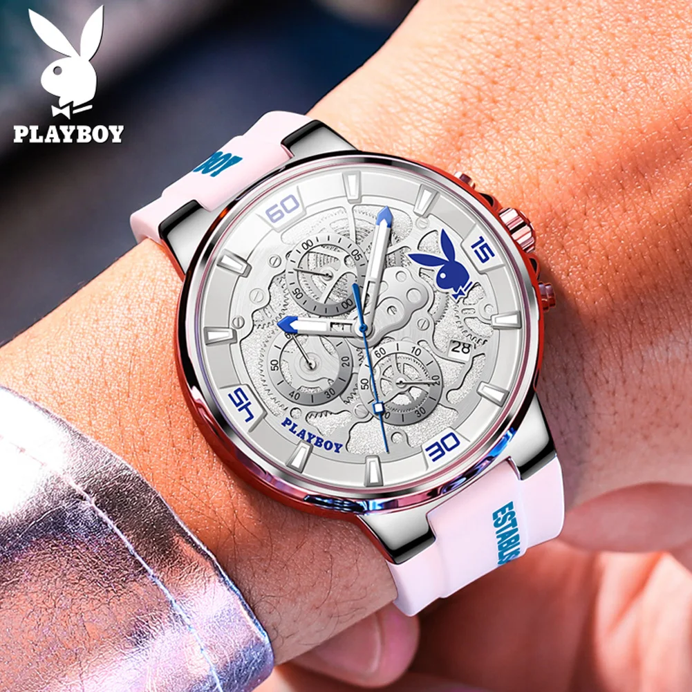 PLAYBOY Luxury Men Watch Silicone Strap Waterproof Fashion Quartz Men\'s Watches Top Brand High Quality Business watches for men