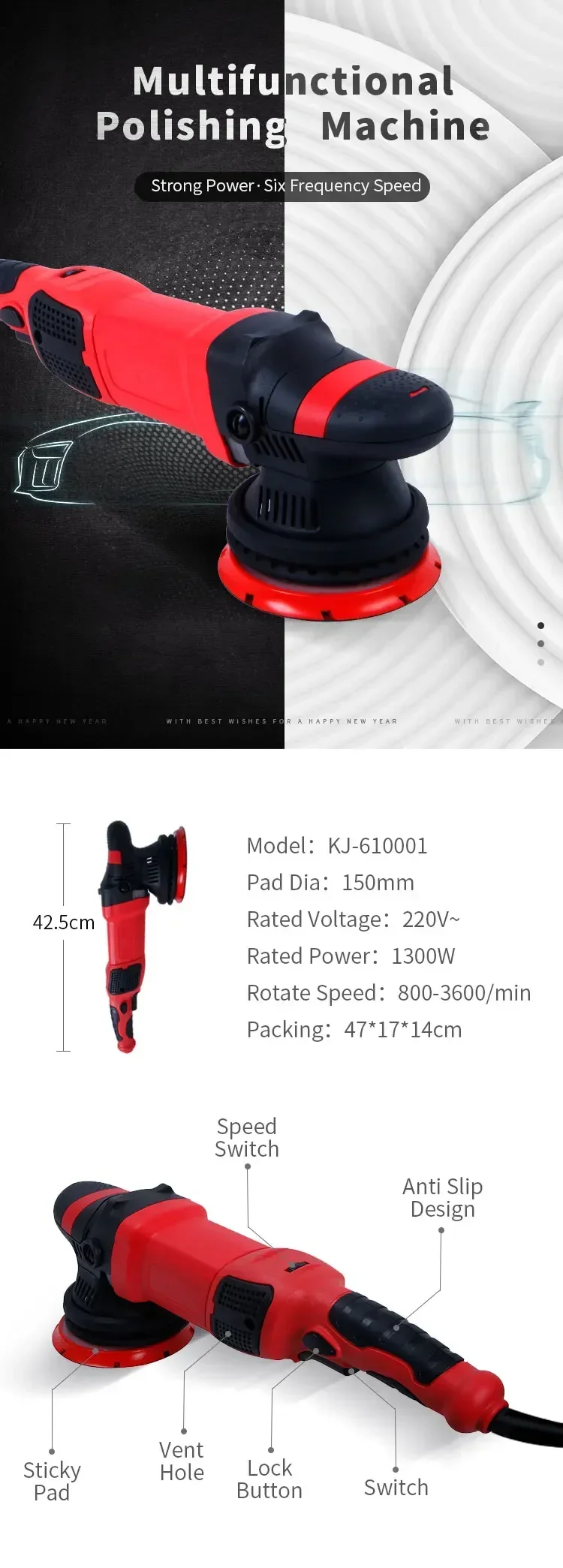 Professional High Efficiency Car Dual Action Polisher Automotive Polishing Machine