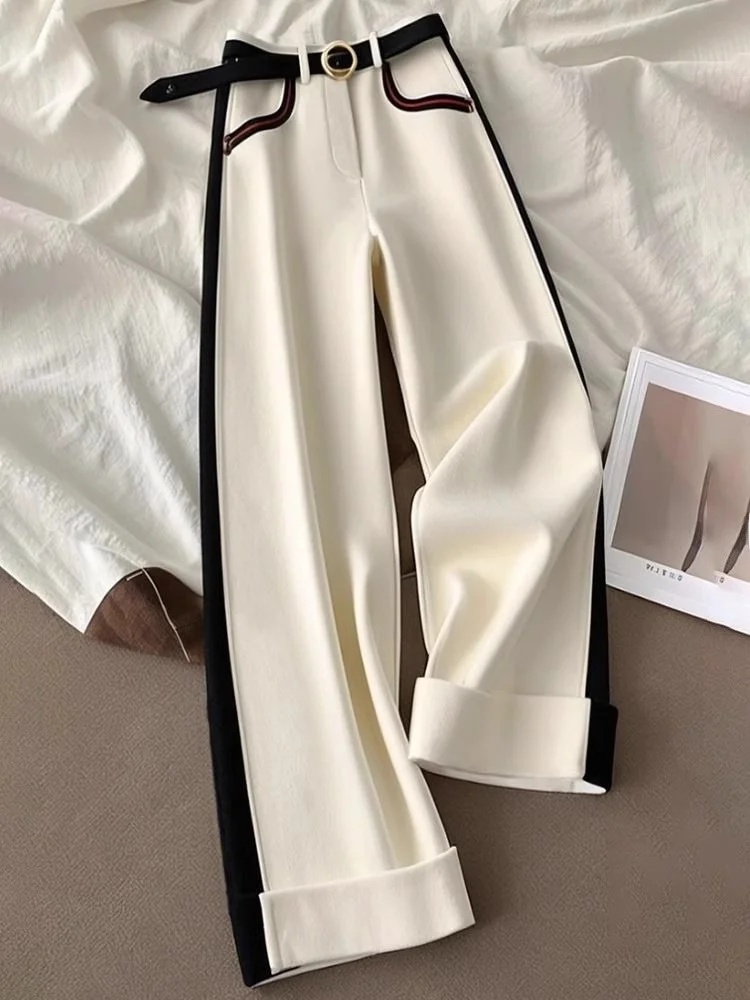 

Thiened Fce High Waist Wide Leg Pants Women's Casual Trousers Spring Autumn New Sle Color Blo High Faion Loose Str...