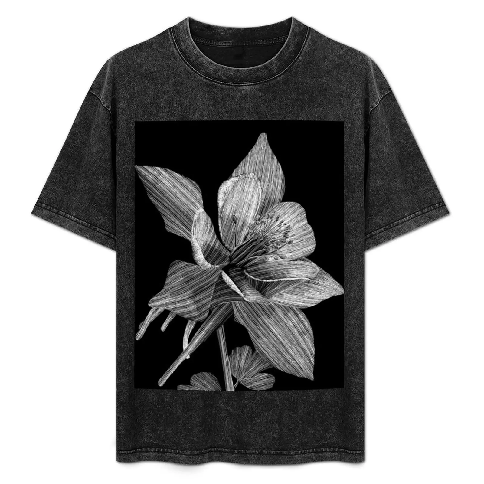 

Columbine Flower Scratch Art Illustration T-Shirt Big Size Daily Wear T-Shirt