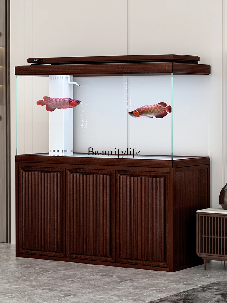 

Aluminum Alloy Fish Tank Living Room Small Household Bottom Filter Super White Glass Cylinder Modern Simple 2024 New