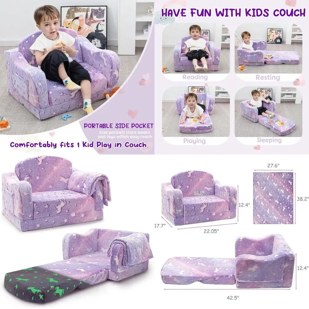 

Convertible Toddler Sofa and Chair Set, Plush and Cozy for Boys and Girls, Playroom Lounger Option