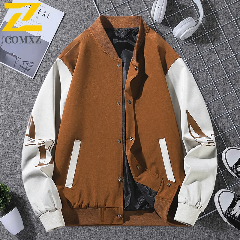 

Campus Baseball Jacket Men's Spring Hip-hop Harajuku Stitching Letter Embroidered Motorcycle Jacket Loose Couple Windproof Coat
