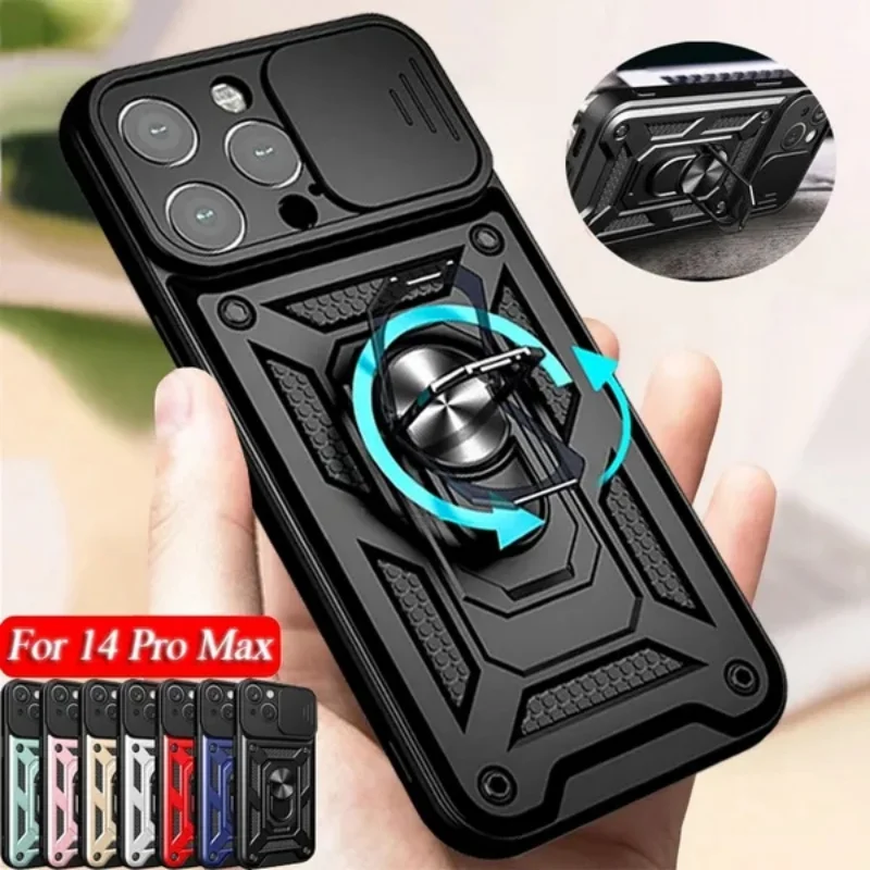 

Cases For iPhone 15 14 Pro Max Plus 13 12 11 Pro XR 8 7 Plus SE Shockproof Armor Slide Camera Lens Protection Cover