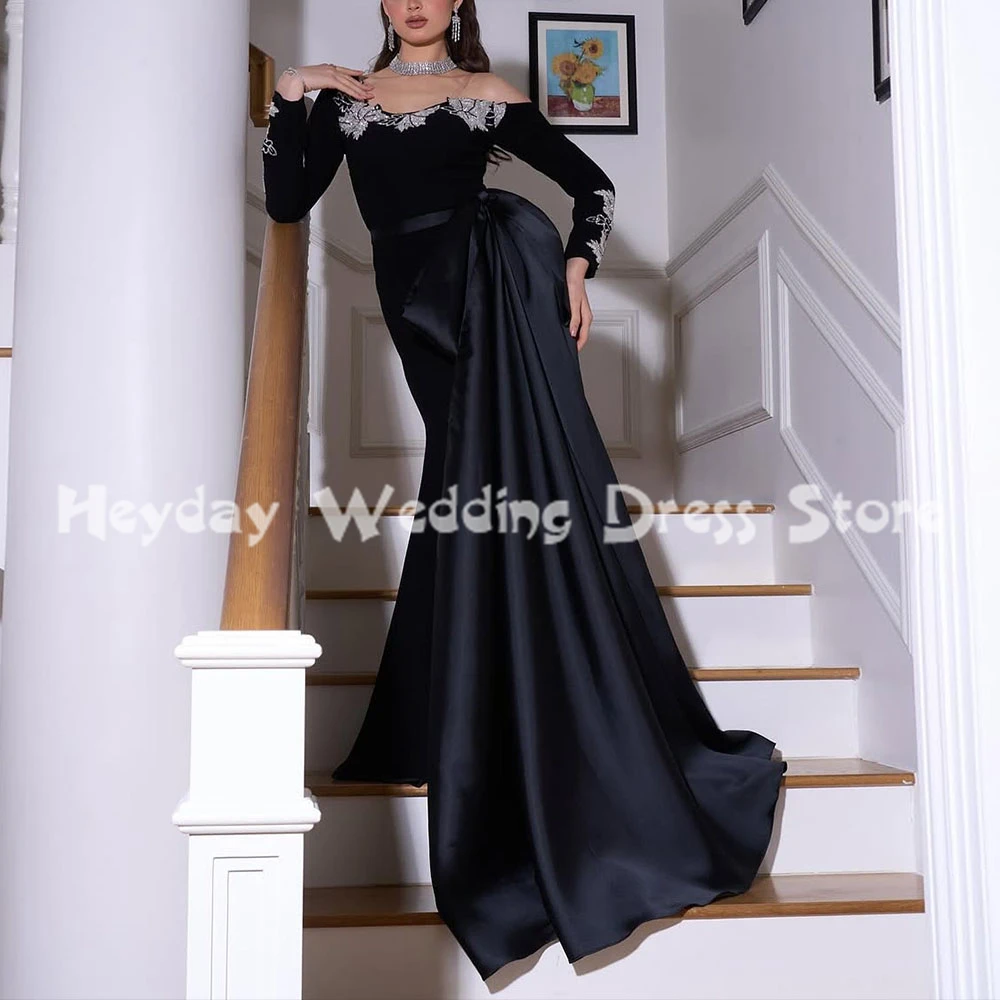 

Heyday Women's One-shoulder Flower Beaded Evening Dresses With Long Sleeves Floor-Length Formal Elegant Party Dresses 2025