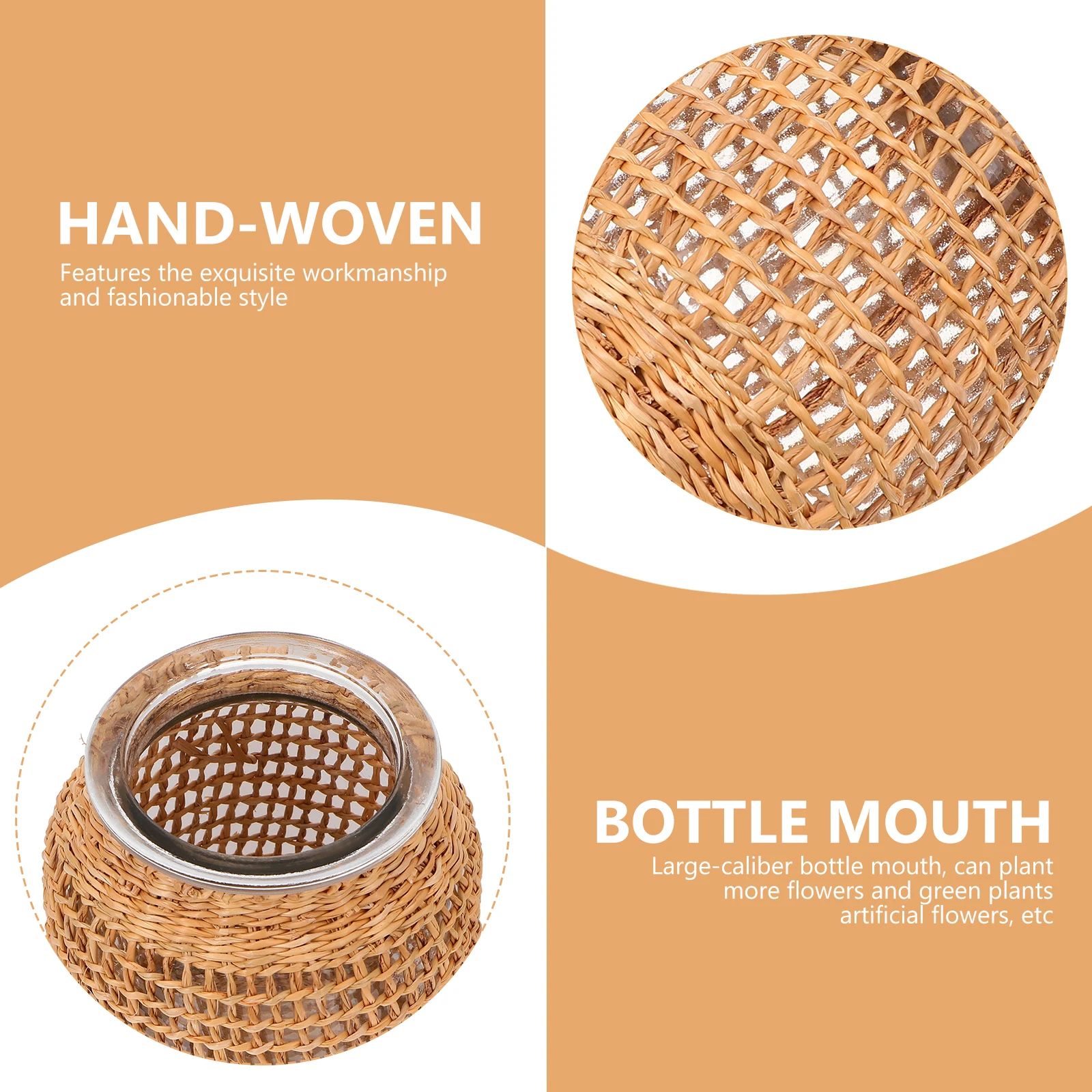

1pc Straw Vase Grass Woven Decorative Vessel Dried Flower Arrangement Container Desktop Ornament Glass Flower Implement