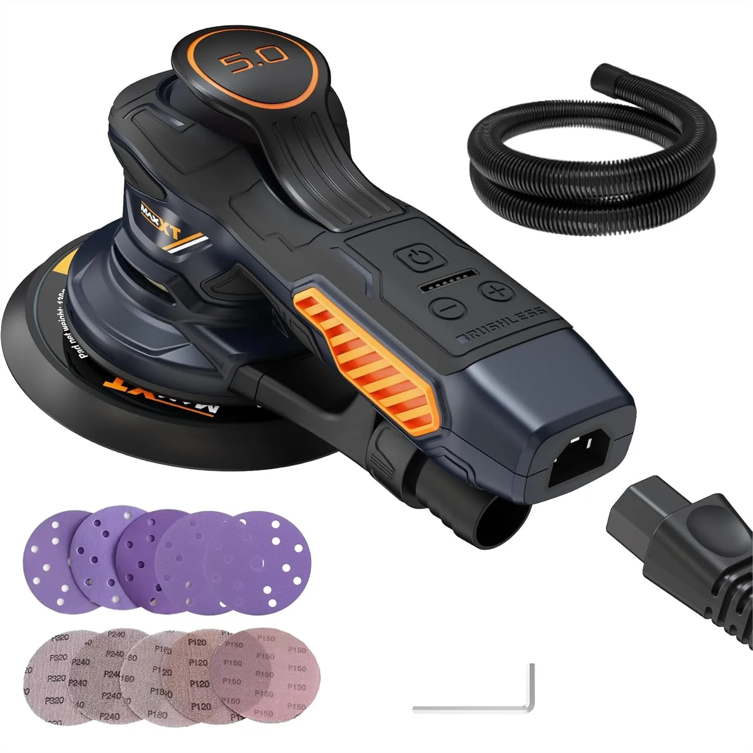 

6 Inch Random Orbital Sander 10000 RPM with 10 Sandpapers, 6 Variable Speed Electric Sander for Woodworking and Polishing