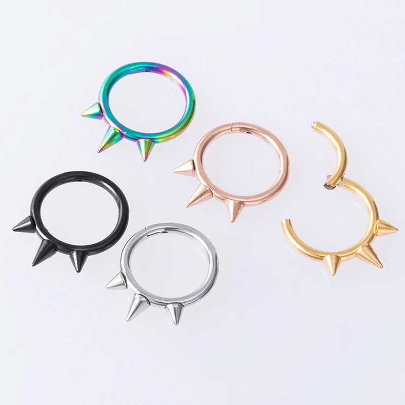 1PC Punk Spiked Septum Ring Nostril Piercing Surgical Steel Nose Clicker Segment Hinged Nose Rings Hoop 16G Cartilage Earring