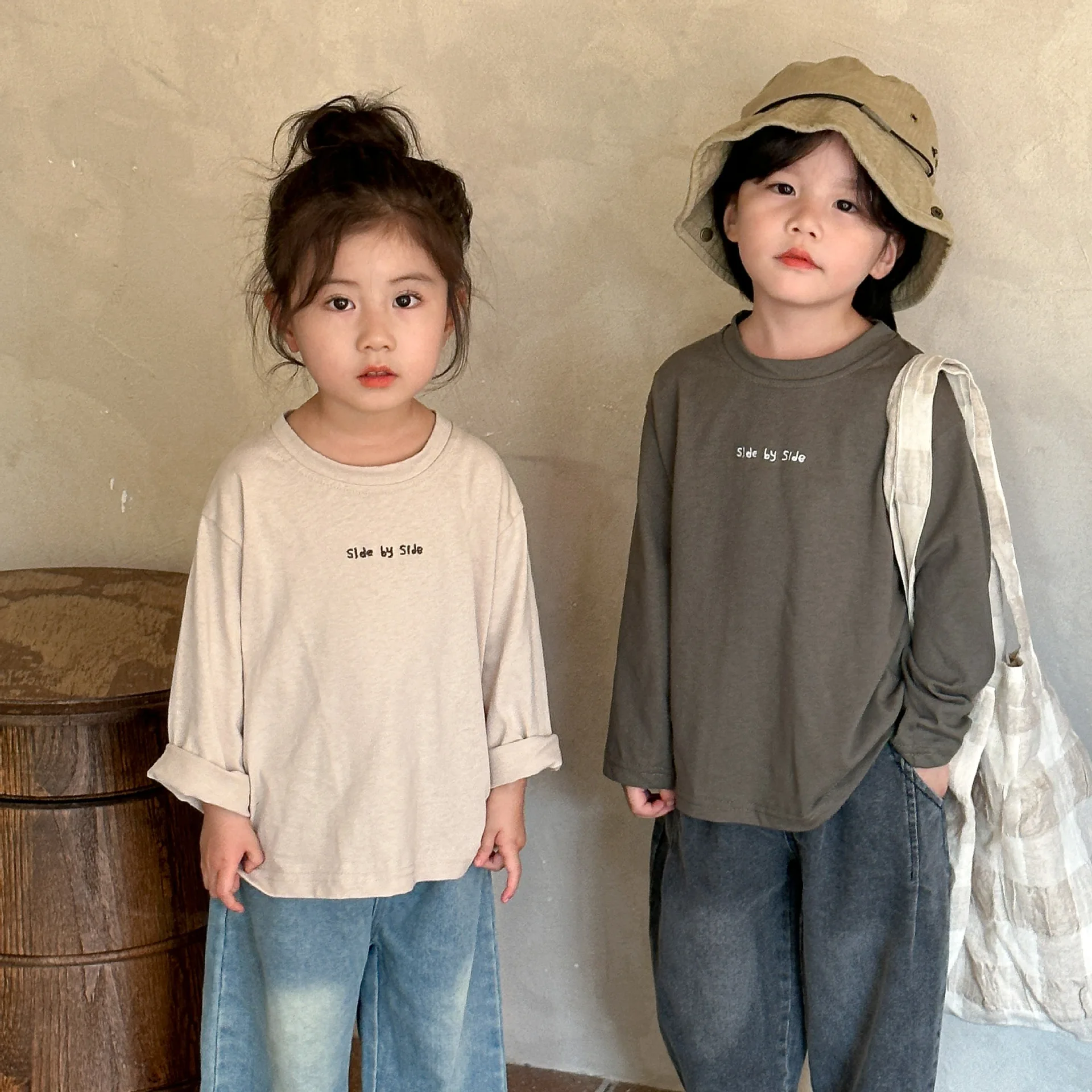 2024 Autumn New Children Long Sleeve T Shirts Cotton Baby Girls Letter Print Bottoming Shirt Kids Boys Casual Loose Tops Clothes