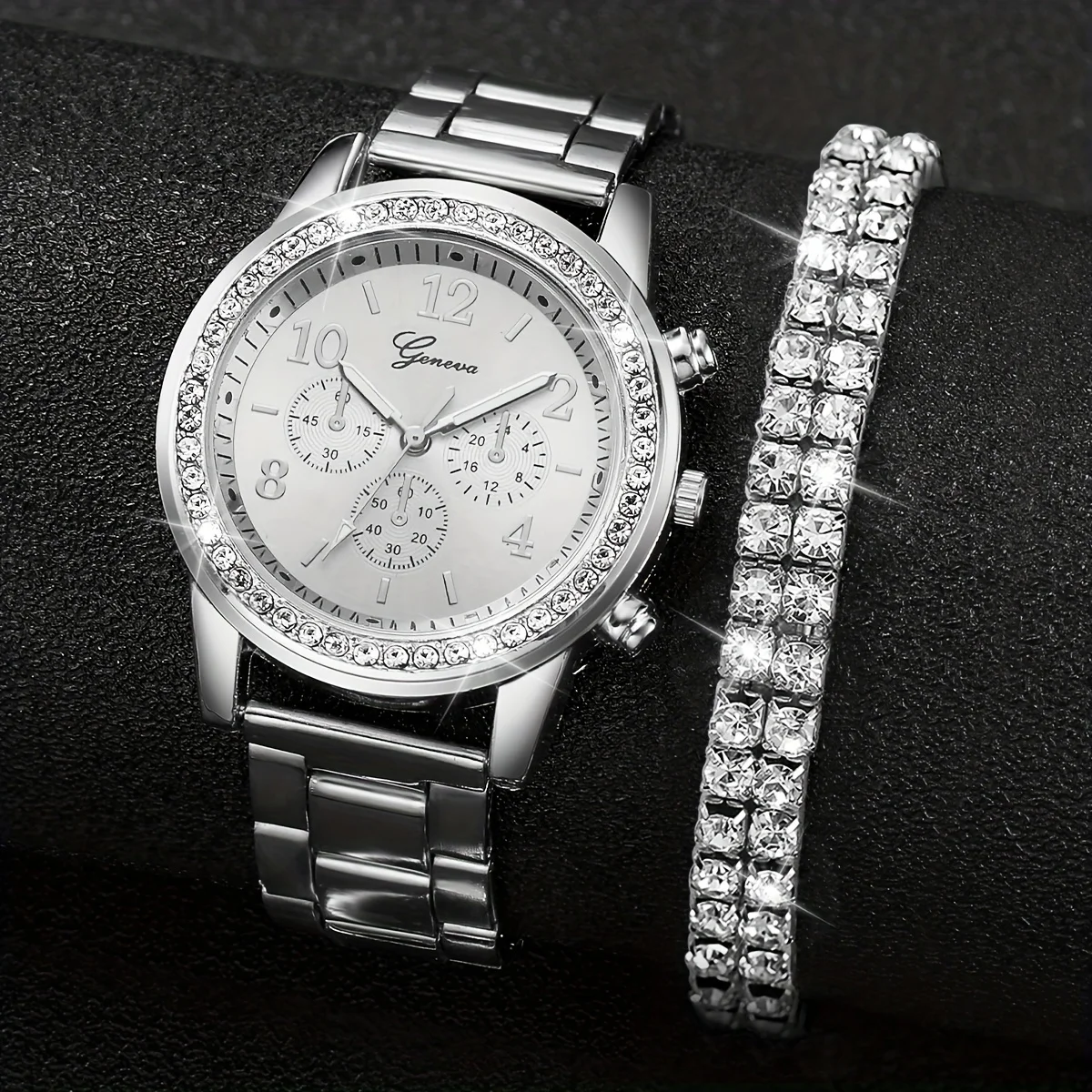 

2pcs/set Dazzling Rhinestone Womens Luxury Watch & Bracelet Set - Precise Quartz, Stylish Analog Wristwatch