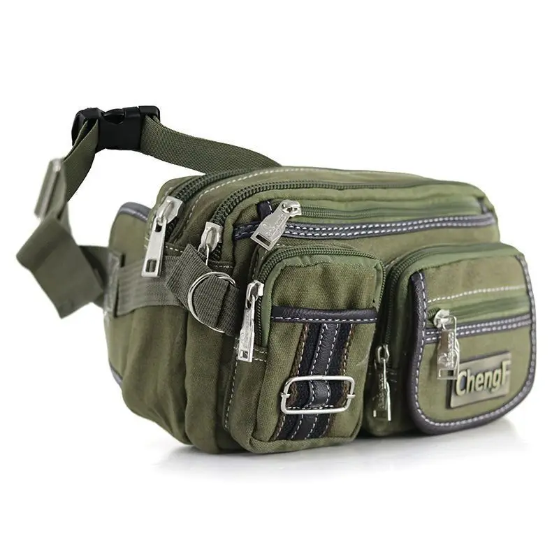 Vintage Canvas Bauchtasche mit mehreren Reißverschlusstaschen, verstellbarem Riemen, lässige Outdoor-Reise- und Fahrradtasche für Herren, für den täglichen Gebrauch – Detail 8