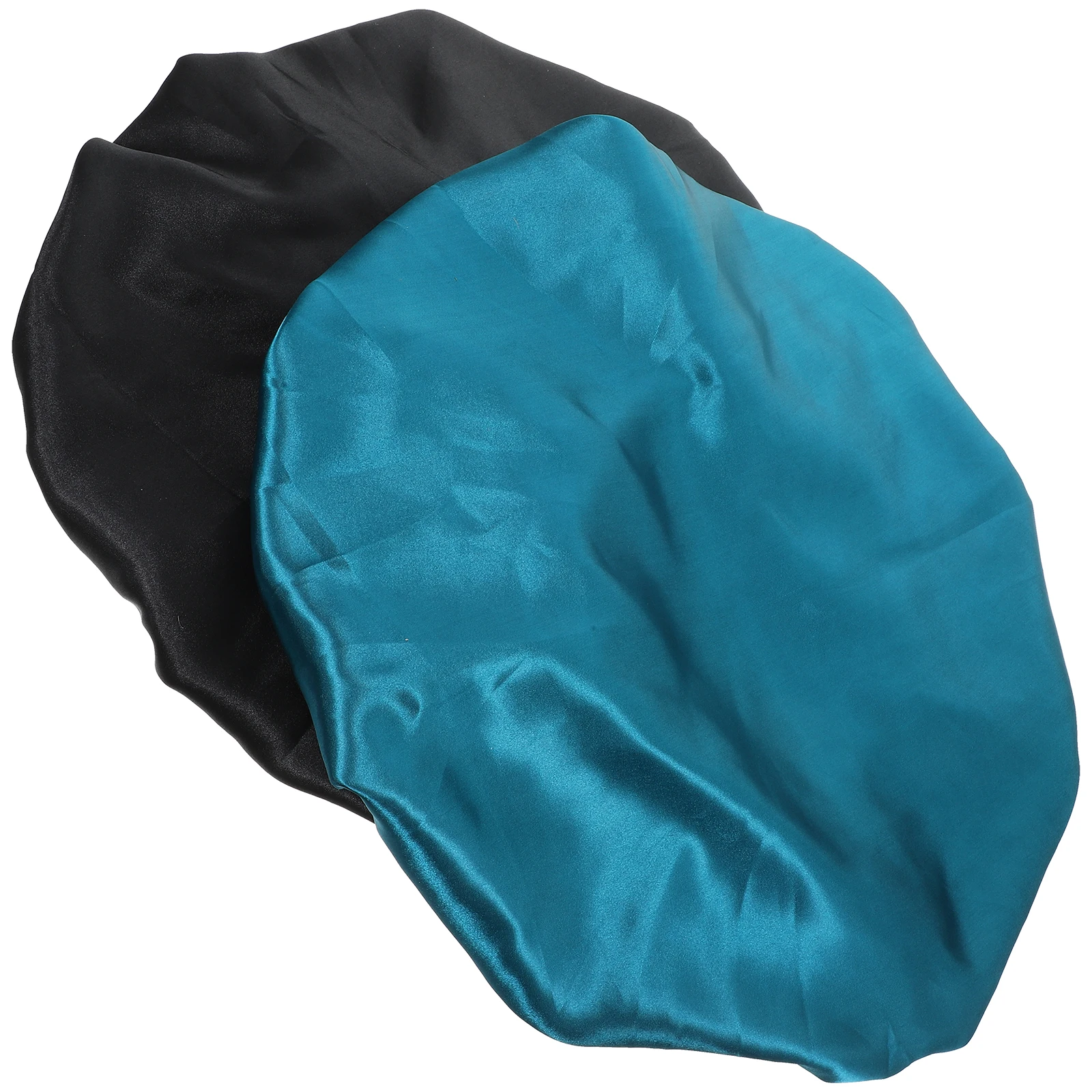 

2pcs Satin Bonnet Sleep Hair Cover Extra Large Elastic Hat Blue Anti Frizz Damage Cozy Relaxing Experience