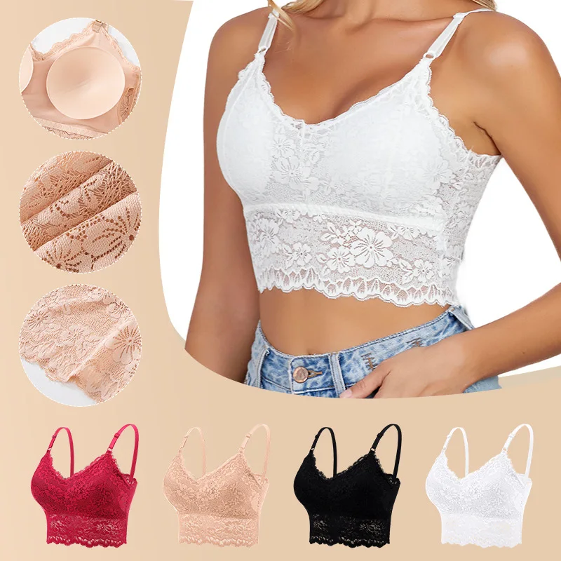 

Lace Bralette for Women Adjustable Strap Spaghetti Strap Tank Top V Neck Slim Basic Camisoles