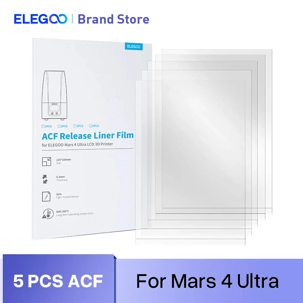 ELEGOO 5PCs ACF Release Films Set for MARS 4 ULTRA LCD 3D Printer 0.3mm thickness Parts Filament 225mm*160mm