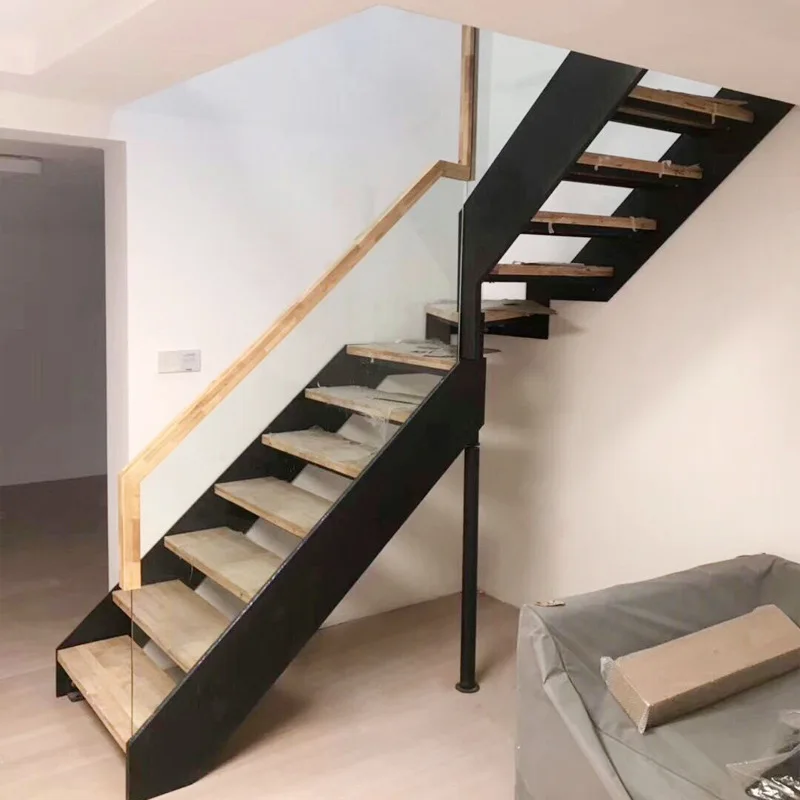 

Steel and wood double beam stairs factory direct sales household duplex loft loft villa overall apartment simple stairs