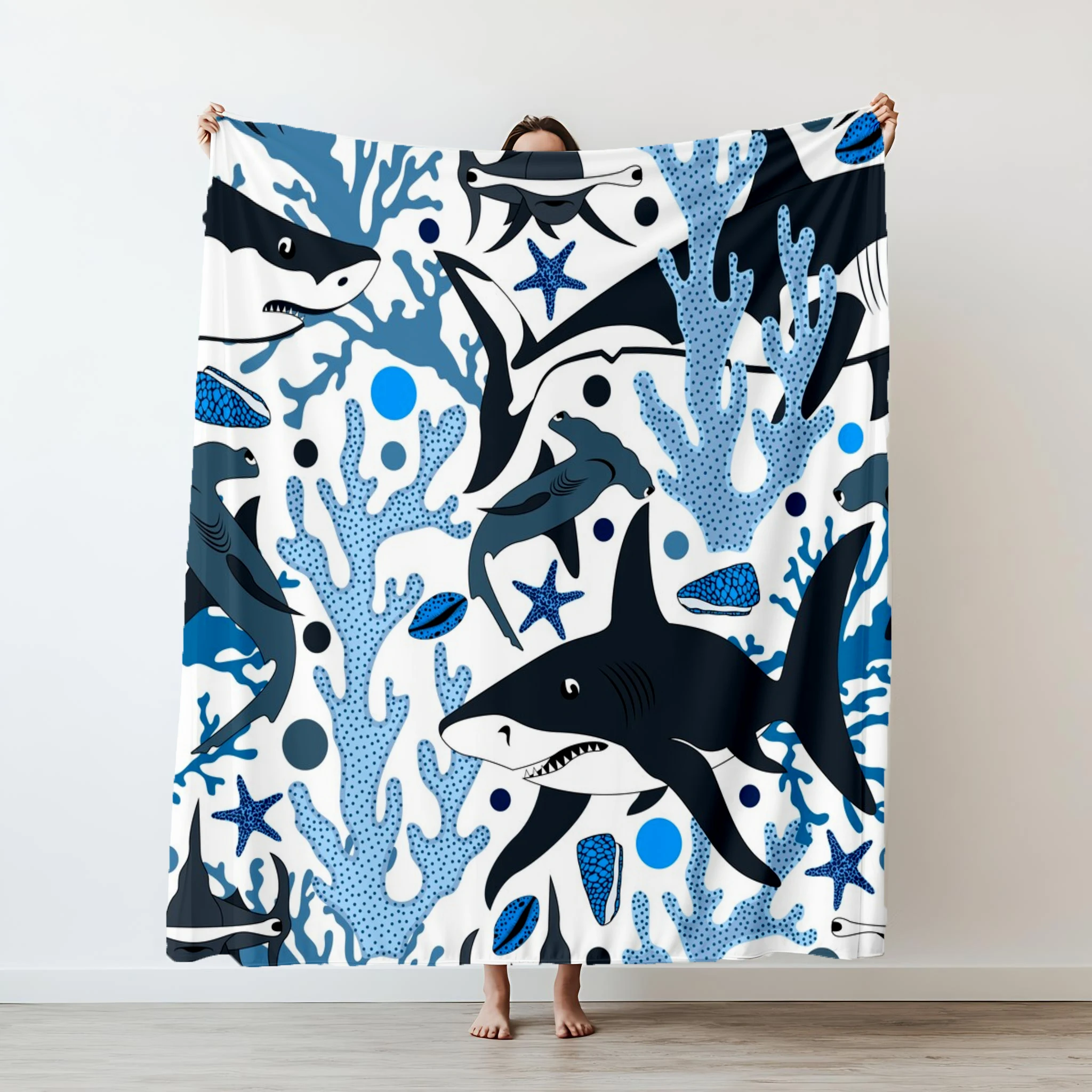 

130×150cm Whale Shark Ray and Sea Creature Play Thin Blanket Blanket For Nap Time Sofa Bed Blanket As a gift for kids friends