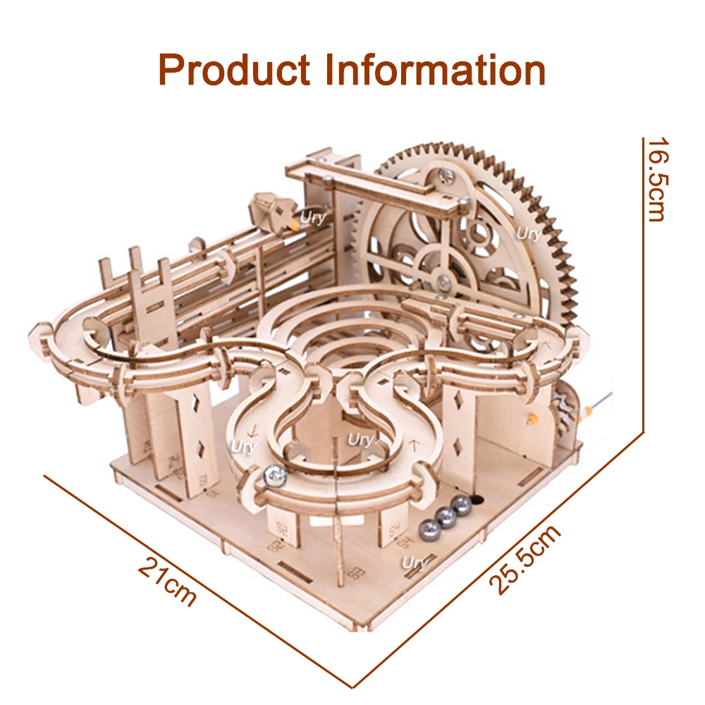 Ury 3D Wooden Puzzles Catapult Track Device Marble Run Set Mechanical Manual Model Science Maze 4 Ball Assembly Toy Gift for Kid