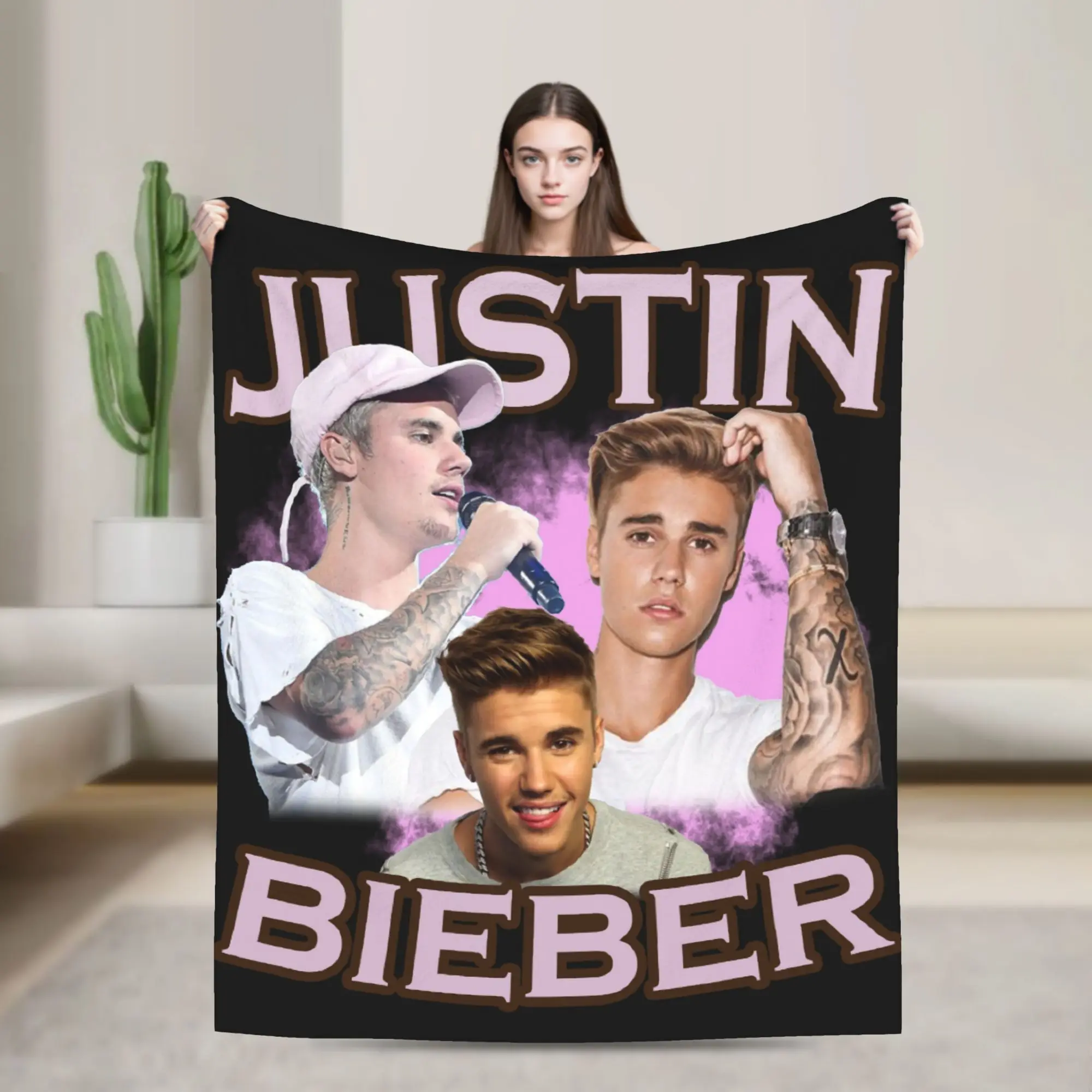 

Одеяло Justined Biebered с фланелевым принтом, многофункциональные ультра-мягкие пледы для кровати, офиса, плюшевое тонкое одеяло