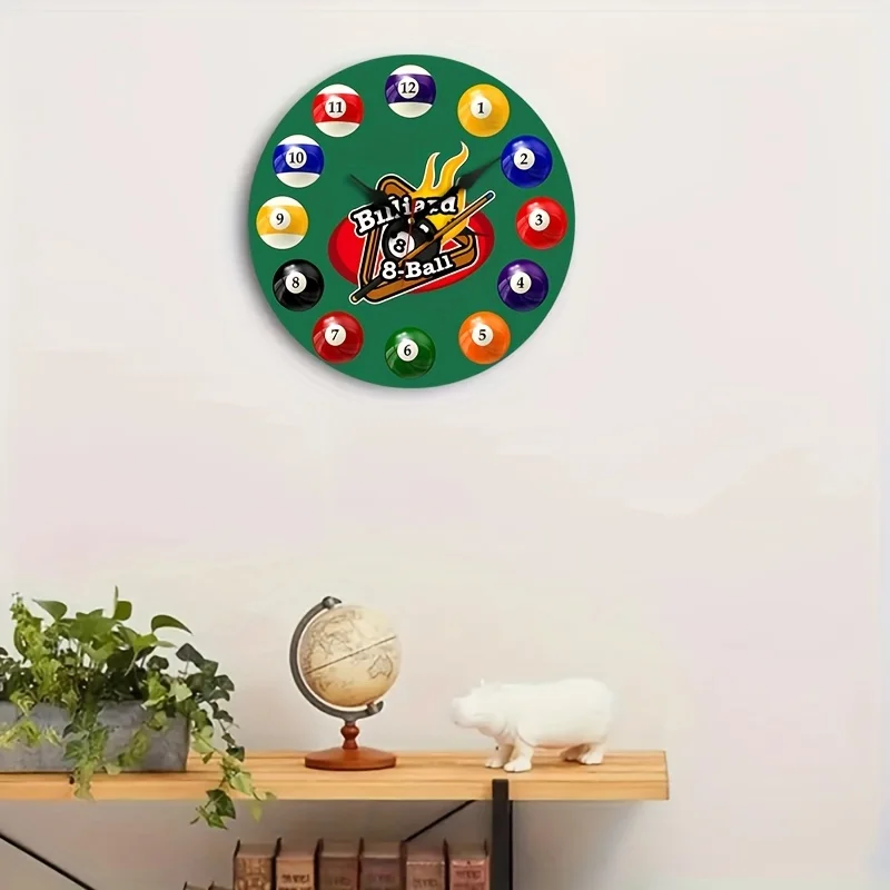 1pc Wall Clock, Vintage Billiards Color Wall Clock, Billiards Sports Wall Clock, Billiard Hall Game Room Decor, Modern
