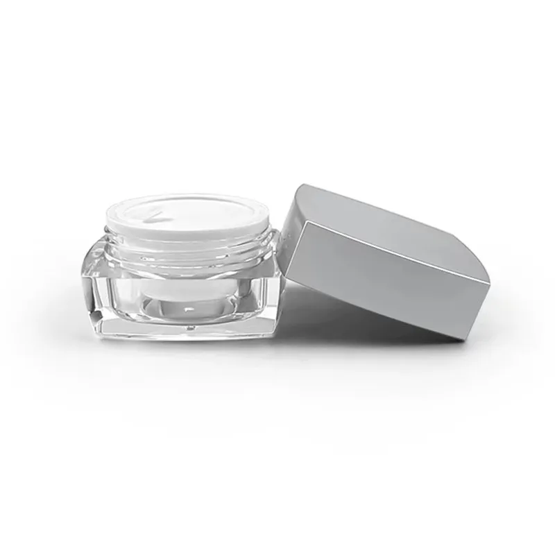 5g 10g 30g 50g Clear Empty Jar Small Square Refillable Bottle Acrylic Pot with Matte Silver Lid Makeup Bottle Jar Face Cream Box