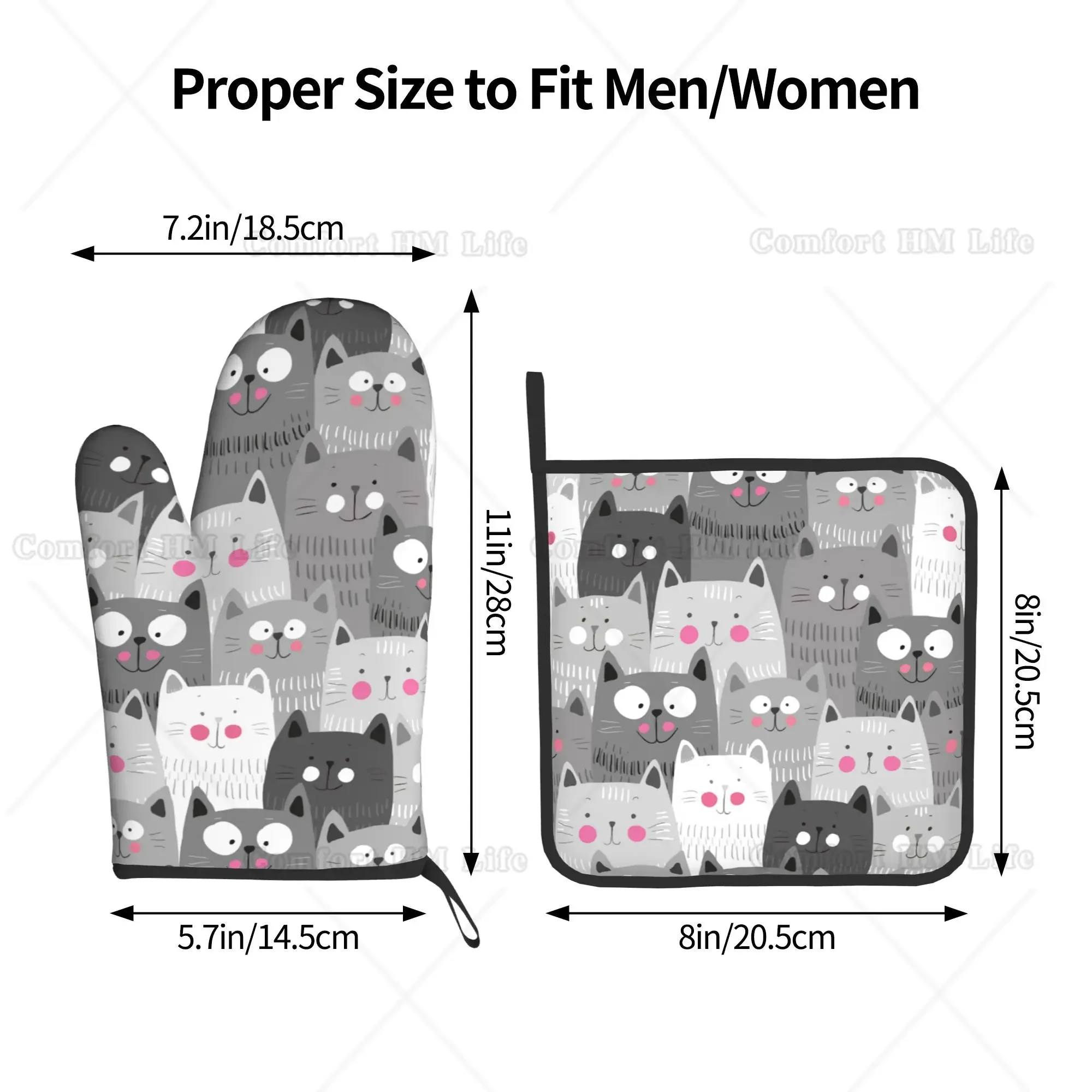 Cute Cats Oven Mitts and Pot Holders Insulated Gloves & Kitchen Counter Safe Mats for Cooking BBQ Baking Grilling 2 Pieces Set