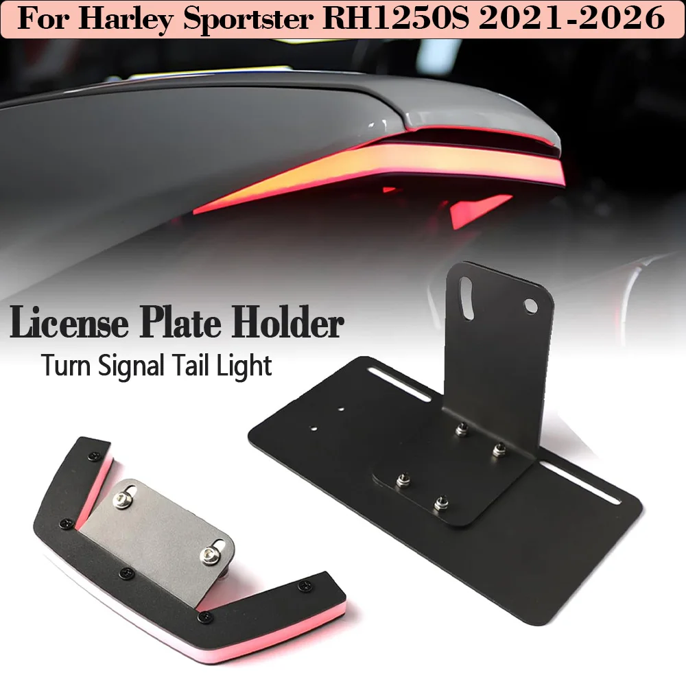 New Motorcycle LED Turn Signals License Plate Holder For Harley Sportster S RH1250S 2021-2026 Rear Taillight Fender Eliminator