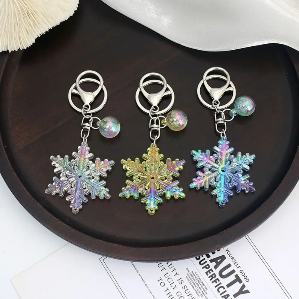 Snowflake Keychain Laser Colorful Pendant Snow Bag Hanging Transparent Acrylic Creative Funny Snowflake Keyring