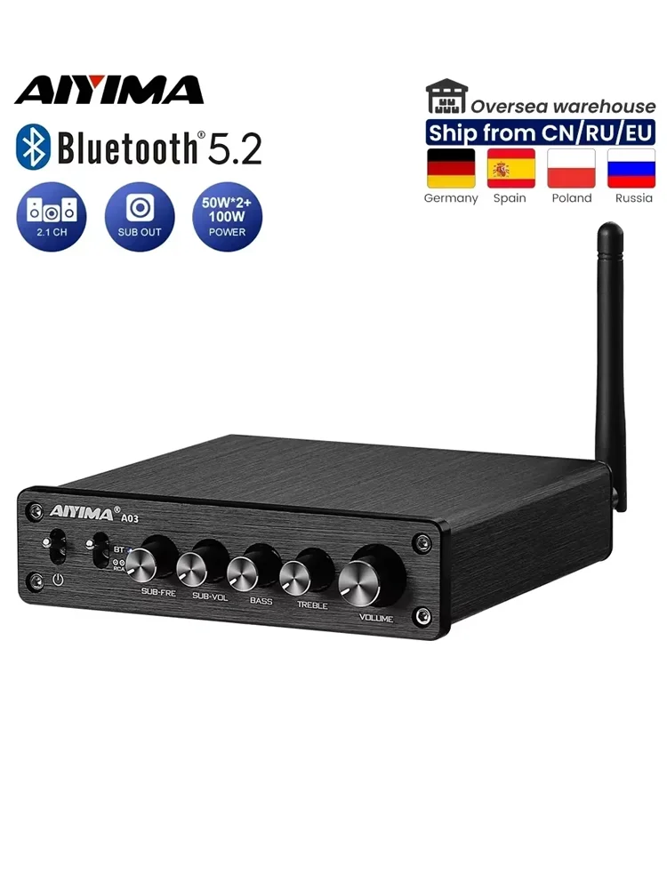 AIYIMA TPA3116 Subwoofer Bluetooth Verstärker HiFi TPA3116D2 2,1 Digital Audio Power Verstärker 50Wx2 + 100W Sound Amplificador