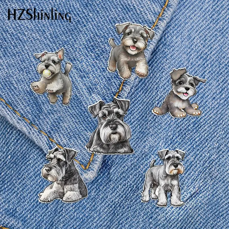 2023 New Miniature Schnauzer Acrylic Lapel Pin Lovely Puppy Epoxy Butterfly Clasp Pin Handmade Butterfly Brooch