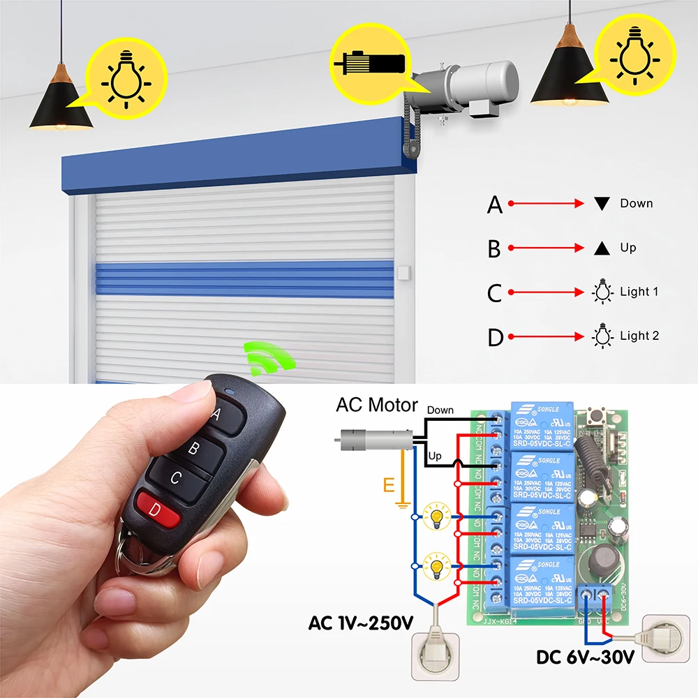 433MHz uniwersalny bezprzewodowy pilot zdalnego sterowania przełącznik DC 6V 12V 24V 10A odbiornik RF, 50m nadajnik, do silnik do bram garażowych