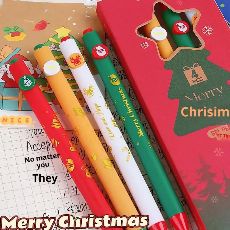 

4 шт., рождественская декоративная гелевая ручка с черными чернилами, 0,5 мм, быстросохнущая ручка для школы, офиса, инструмент для письма, студенческие канцелярские принадлежности, подарок