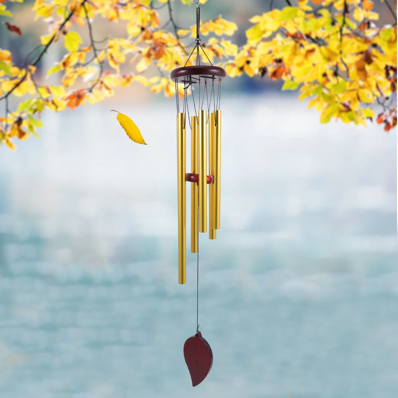 

1Pcs Aluminum Tube Wind Chime Golden Durable Solid Wood Indoor Outdoor Hanging Garden Yard Hanging Chimes Decoration