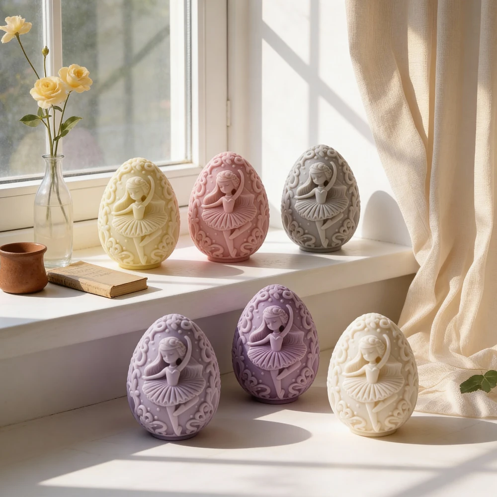 

Easter Decor Flower Egg Soy Wax Mould Dancing Girl Egg Candle Silicone Mold Easter Home Decoration Ballet Girl Candle Mold