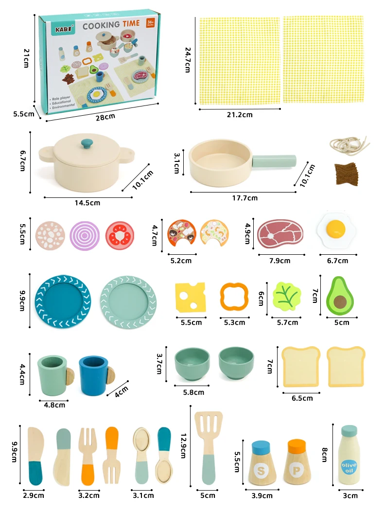 Hölzerne Küche, Rollenspiel-Set, Montessori-Simulationsplatten, Geschirr, Zubehör, Küchenspielset, Spielzeug für Kleinkinder, Geschenke ab 3 Jahren – Detail 22