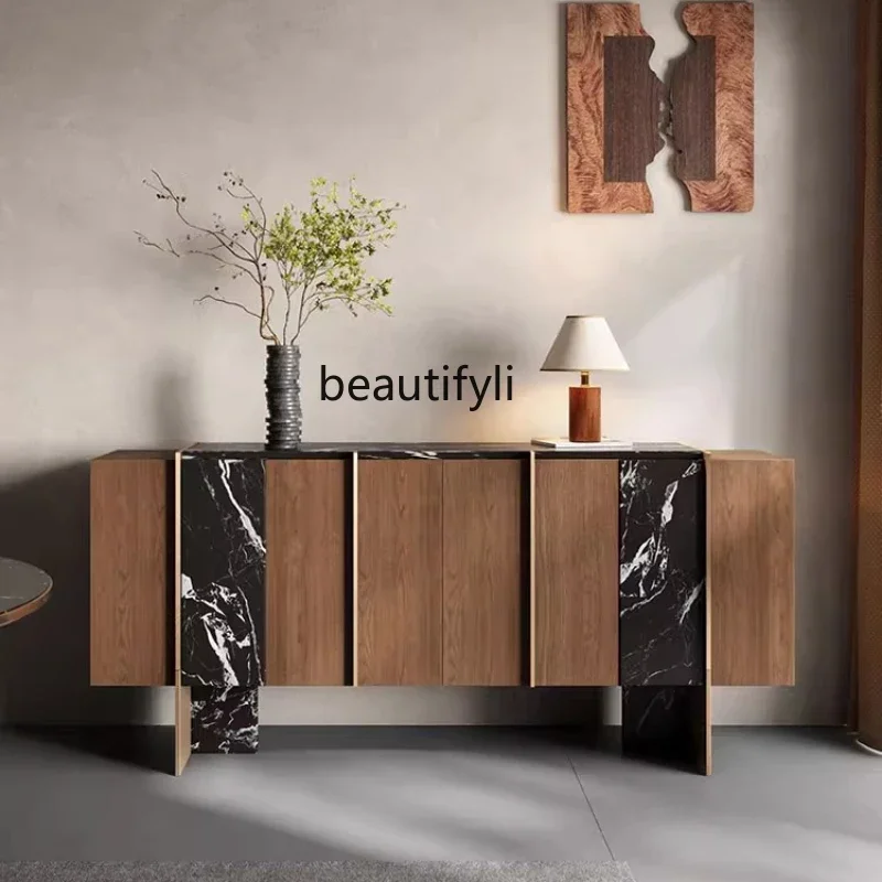 

Italian light luxury marble dining side cabinet retro storage, entrance entrance, living room locker H