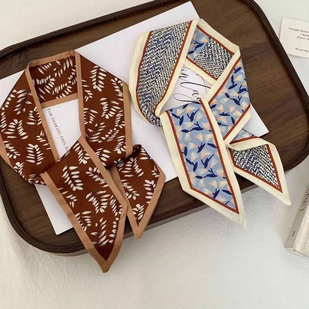 

Новый роскошный шелковый шарф с цветочным узором, длинный шейный платок, универсальная полиэстеровая повязка для волос