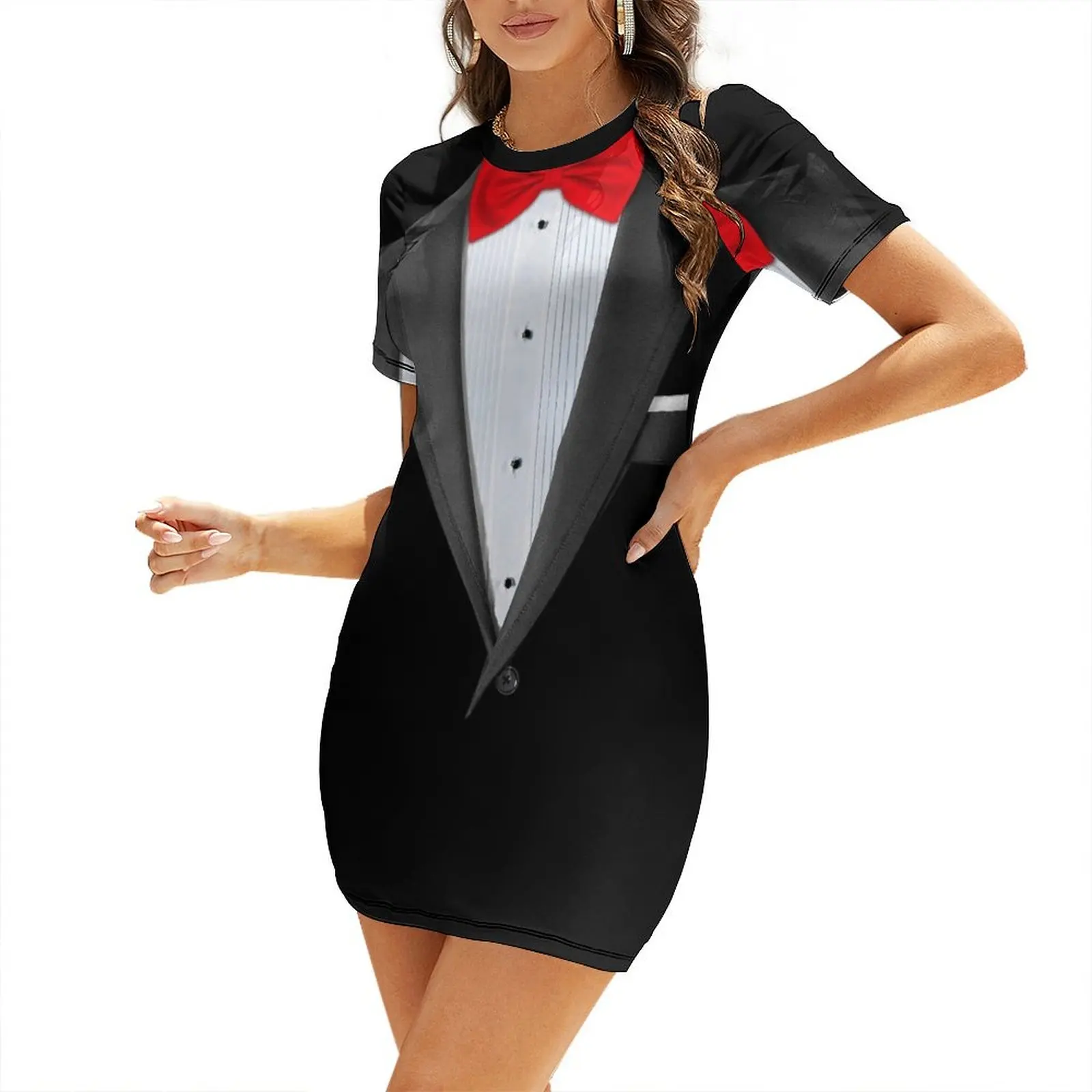 

Realistic Tuxedo Shirt Short Sleeved Dress Party dresses long sleeve dress women's evening dress 2025