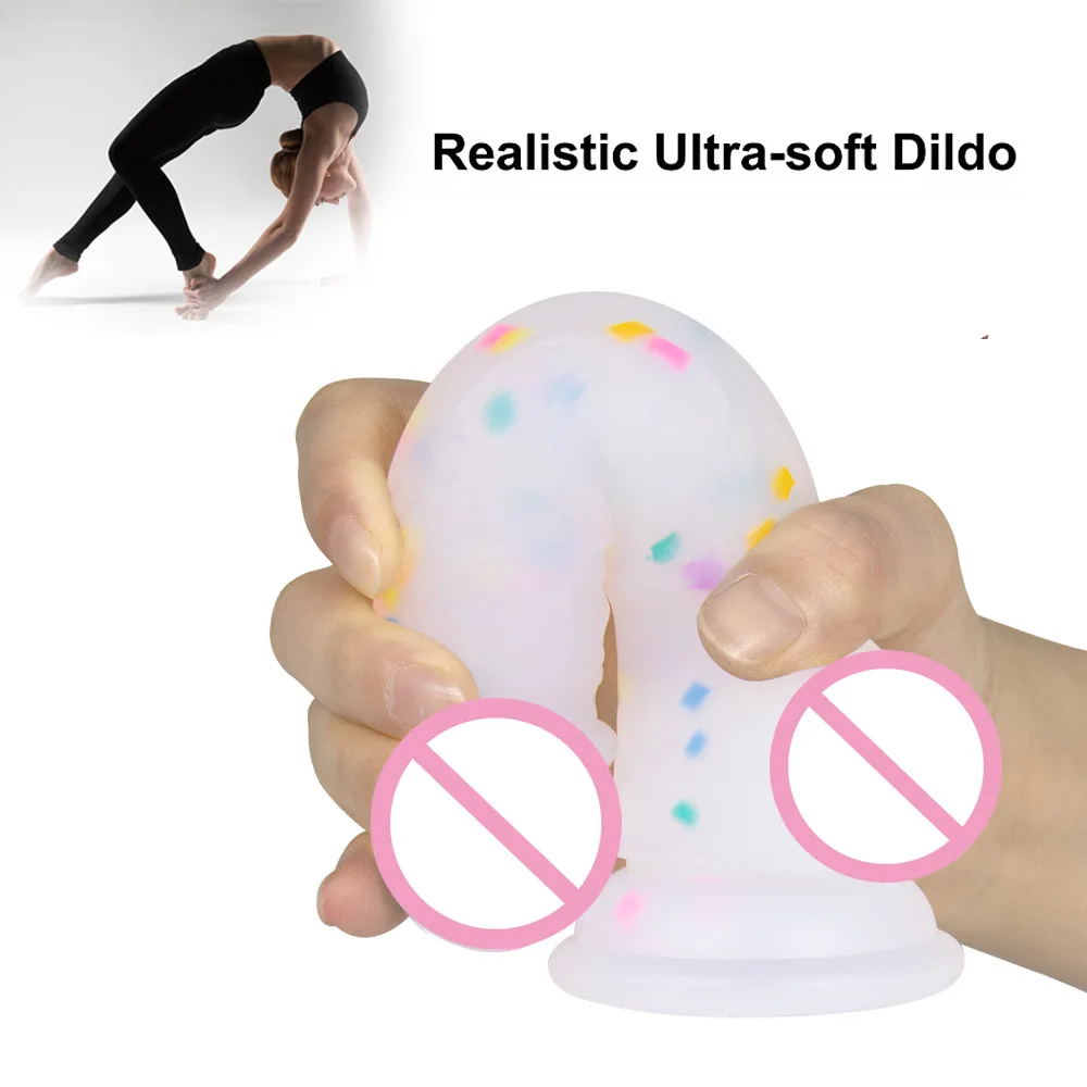 Realistic White/Transparent Silicone Dildo, Imitation Realistic Penis with Multicolor Confetti and Kawaii Suction Cup-LGBT Dildo