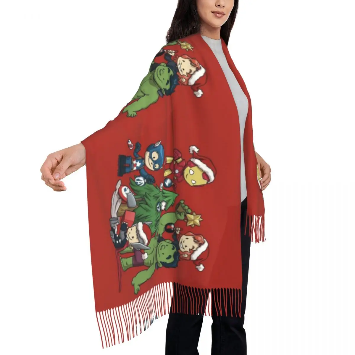 Custom Ladies Large Christmas Hulk Scarves Women Winter Fall Thick Warm Tassel Shawl Wrap Scarf image 4