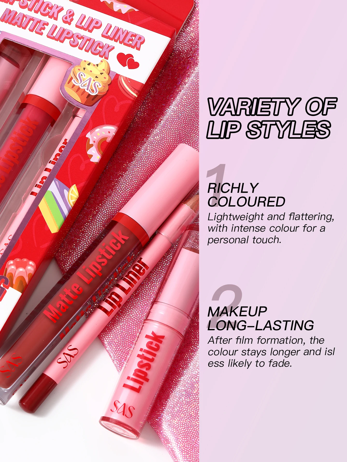 リップスティックとリップグロスのセット、マットリキッドリップスティック＋リップライナー＋リップグロス - リップメイクセットギフトセット