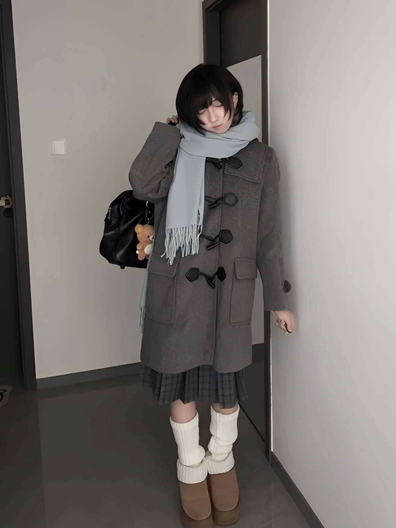 

Женское пальто японского школьного orm Sle со шляпой средней длины, шерстяное пальто средней длины JK с роговими пуговицами, тонкое зимнее наружное пальто...