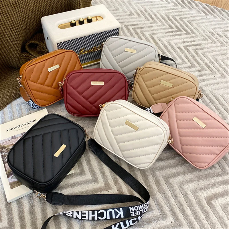 Pequenos sacos crossbody de couro PU para mulheres, bolsa de ombro casual monocromática, bordados, moda