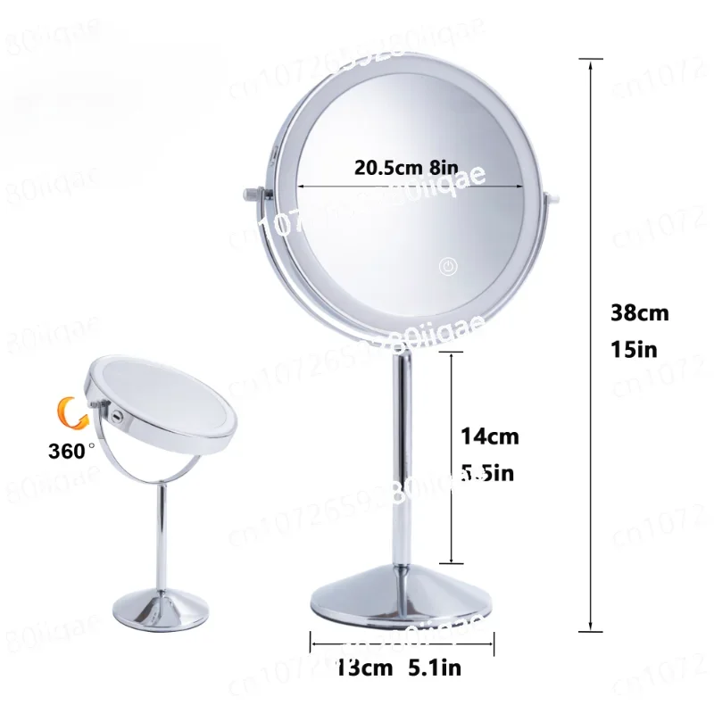 8 Desktop Makeup Mirror with Light, 1X/10X magnifying glass, Light Emitting Diode Rechargeable, Smart Dimming