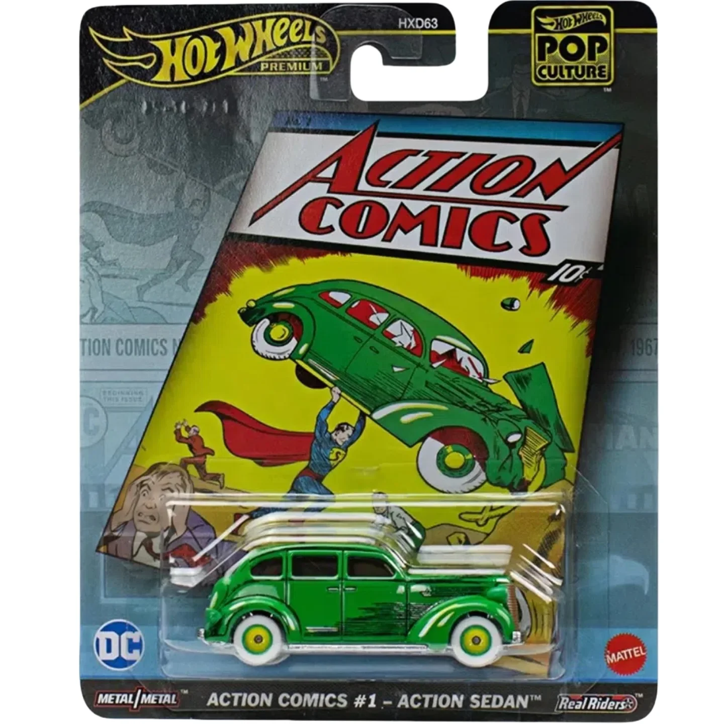 

Оригинальные Hot Wheels Premium Pop Culture 1/64 ACITON COMICS Action Sedan, металлические миниатюры HotWheels Hoteelws, литая под давлением модель автомобиля