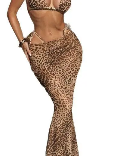 

Sexy Leopard Print Bikini Tee Piece Swimsuit Women's Separate Design Swimming Costume Fixed Chest Pad No Sve Surf Suit