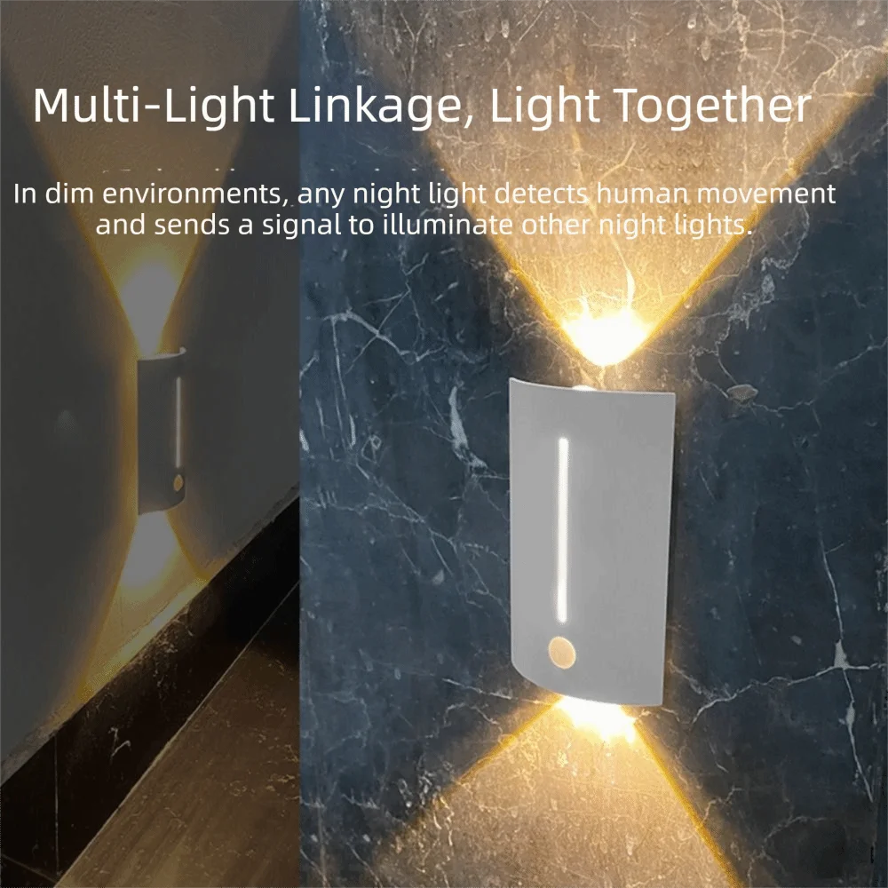 

Eye Friendly Motion Sensor Night Light 3 Colors Adjustable Motion Activated Lights Linkage Stick-on Magnetic Wall Lamp Bathroom