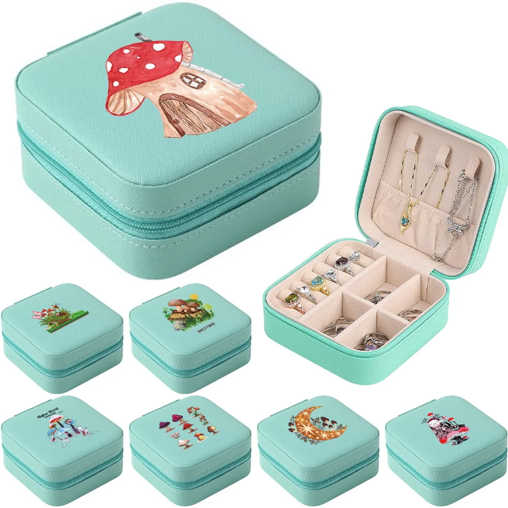 Jewelry Storage Box Mushroom Pattern Travel Storage Organizer Jewelry Case Earrings Necklace Ring Jewelry Organizer Display