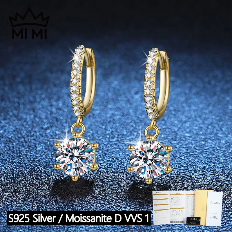 

MI MI GRA Certified 1CT D-Color Moissanite 925 Sterling Silver Classic Six-Prong Earrings with Gift Box ​